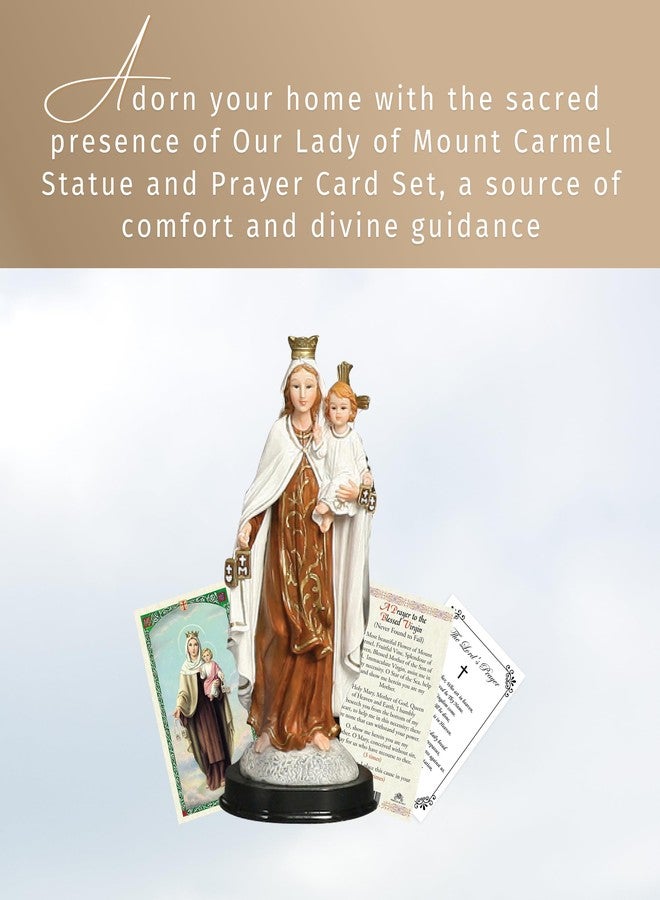 Trendzeen 5 Inch Our Lady of Mt Carmel Statue - Our Lady of Mount Carmel Prayer Card, The Lord's Prayer Card - Mother Mary Statue for Home Decor, Altar - Virgen Del Carmen Estatua - 3 Items Set - Image 2